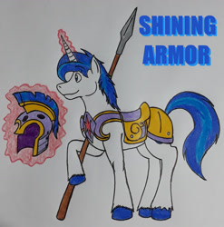 Size: 1157x1171 | Tagged: safe, artist:dingopatagonico, shining armor, pony, g4, helmet, solo, traditional art