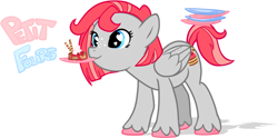 Size: 1134x564 | Tagged: safe, artist:khimi-chan, oc, oc only, pegasus, pony, eyelashes, heart eyes, mouth hold, pegasus oc, plate, solo, unshorn fetlocks, wingding eyes, wings