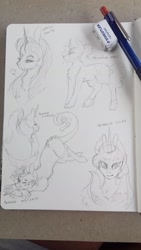 Size: 1836x3264 | Tagged: safe, artist:artfestation, oc, oc only, pony, unicorn, bust, face down ass up, female, horn, lineart, mare, one eye closed, smiling, traditional art, unicorn oc, wink