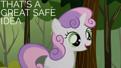 Size: 1280x720 | Tagged: safe, edit, edited screencap, editor:quoterific, screencap, sweetie belle, pony, unicorn, g4, season 1, the cutie mark chronicles, cute, diasweetes, female, filly, open mouth, solo, tree