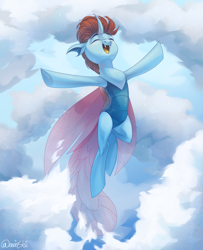 Size: 3000x3700 | Tagged: safe, artist:neonishe, oc, oc only, changeling, g4, changeling oc, cloud, cute, high res, solo