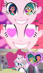 Size: 1280x2160 | Tagged: source needed, safe, artist:alphamonouryuuken, edit, edited screencap, screencap, desert sage, doodle bug, pinkie pie, coinky-dink world, equestria girls, equestria girls series, g4, my little pony equestria girls: spring breakdown, my little pony equestria girls: summertime shorts, my little pony equestria girls: sunset's backstage pass, street magic with trixie, spoiler:eqg series (season 2), background human, bare shoulders, bustier, cellphone, crack shipping, cropped, discovery family logo, doosert, exploitable, eyes closed, female, glasses, heart eyes, jewelry, male, meme, necklace, outdoors, phone, pinkie the shipper, pinkie's eyes, shipper on deck, shipper pie, shipping, sleeveless, smartphone, straight, strapless, template, wingding eyes