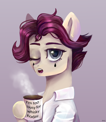 Size: 2000x2316 | Tagged: safe, artist:ske, oc, oc only, earth pony, pony, clothes, coffee, coffee mug, commission, high res, mug, shirt, sleepless, solo