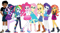 Size: 3293x1818 | Tagged: safe, artist:edy_january, edit, part of a set, vector edit, applejack, fluttershy, pinkie pie, rainbow dash, rarity, sci-twi, sunset shimmer, twilight sparkle, oc, oc:edy january, equestria girls, g4, my little pony equestria girls: better together, converse, geode of empathy, geode of fauna, geode of shielding, geode of super speed, geode of super strength, geode of telekinesis, group, humane five, humane seven, humane six, magical geodes, rarity peplum dress, shoes, vector