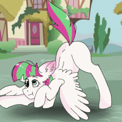 Size: 768x768 | Tagged: safe, artist:valkiria, blossomforth, pegasus, pony, g4, :t, adoraforth, animated, blinking, cute, derp, face down ass up, female, frame by frame, gif, jack-o challenge, mare, meme, solo, tail wag