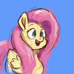Size: 2048x2048 | Tagged: safe, artist:phutashi, fluttershy, pegasus, pony, g4, blue background, bust, cute, female, folded wings, high res, mare, open mouth, open smile, portrait, shyabetes, simple background, sketch, smiling, solo, three quarter view, wings