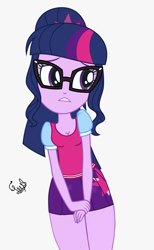 Size: 860x1395 | Tagged: safe, edit, sci-twi, twilight sparkle, equestria girls, g4, breasts, cleavage, clothes, female, glasses, miniskirt, simple background, skirt, solo, vector, white background