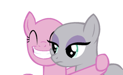 Size: 798x492 | Tagged: safe, artist:aonairfaol, oc, oc only, earth pony, pony, bald, base, bored, bust, duo, earth pony oc, eyelashes, grin, simple background, smiling, white background
