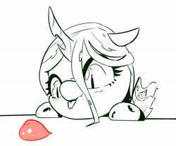 Size: 3000x2500 | Tagged: safe, artist:naafreelanceartist, queen chrysalis, changeling, changeling queen, g4, changeling feeding, chibi, cute, cutealis, eyes on the prize, female, heart, high res, monochrome, solo, tongue out