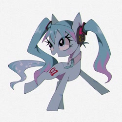 Size: 1400x1400 | Tagged: safe, artist:destroyer_aky, earth pony, pony, anime, hatsune miku, ponified, smiling, solo, vocaloid