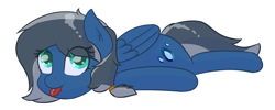 Size: 2365x943 | Tagged: safe, artist:eyeburn, oc, oc:azure sapphire, pegasus, pony, :p, lying down, prone, silly, tongue out