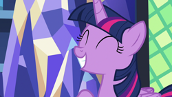 Size: 1280x720 | Tagged: safe, screencap, twilight sparkle, alicorn, pony, g4, once upon a zeppelin, season 7, ^^, cute, eyes closed, female, grin, mare, smiling, solo, twiabetes, twilight sparkle (alicorn), twilight's castle