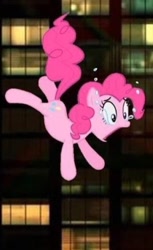 Size: 404x660 | Tagged: editor needed, safe, edit, edited screencap, screencap, pinkie pie, earth pony, pony, g4, blurry background, building, crying, falling, female, imminent death, irl, mare, motion blur, open mouth, photo, ponies in real life, real life background, screaming, solo, this will end in death, this will end in tears, this will end in tears and/or death