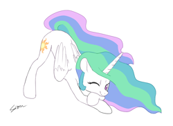 Size: 962x701 | Tagged: safe, artist:sion, princess celestia, alicorn, pony, g4, backwards cutie mark, face down ass up, female, jack-o challenge, looking at you, mare, meme, one eye closed, simple background, smiling, smiling at you, white background, wink