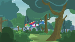 Size: 3410x1920 | Tagged: safe, screencap, rainbow dash, equestria girls, g4, my little pony equestria girls: friendship games, pinkie spy (short), boots, clothes, cutie mark, cutie mark on clothes, female, high res, shoes, smiling, socks, solo, tree