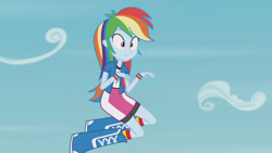 Size: 3410x1920 | Tagged: safe, screencap, rainbow dash, equestria girls, g4, my little pony equestria girls: friendship games, pinkie spy (short), boots, clothes, cute, cutie mark, cutie mark on clothes, dashabetes, female, high res, shoes, sky, socks, solo