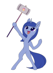 Size: 1398x1911 | Tagged: safe, artist:dusthiel, oc, oc only, oc:mirror magic, pony, unicorn, bipedal, commission, female, hammer, mare, simple background, solo, transparent background