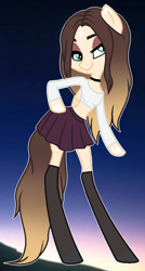 Size: 522x972 | Tagged: safe, artist:cindystarlight, oc, oc only, oc:cindy, semi-anthro, arm hooves, clothes, shirt, skirt, solo