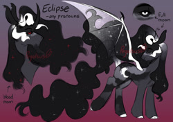 Size: 1280x903 | Tagged: safe, artist:pegalsus, oc, oc only, oc:eclipse, alicorn, bat pony, bat pony alicorn, pony, bat wings, horn, male, solo, stallion, wings