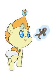 Size: 1000x1414 | Tagged: safe, artist:happy harvey, pumpkin cake, oc, oc:anon, human, pony, unicorn, g4, baby, bow, butt, caught, colored pupils, cookie, diaper, filly pred, foal, food, food transformation, gingerbread (food), gingerbread man, hair bow, imminent vore, implied transformation, levitation, living object, looking back, magic, magic aura, micro, phone drawing, plot, raised hoof, raised tail, simple background, tail, tail bow, telekinesis, this will end in death, this will end in vore, transparent background