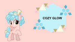 Size: 1280x720 | Tagged: safe, artist:jhayarr23, editor:quoterific, cozy glow, pegasus, pony, g4, female, filly, name, solo