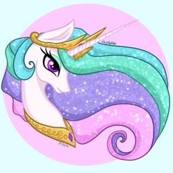 Size: 2048x2048 | Tagged: safe, artist:rainblueart, princess celestia, alicorn, pony, g4, bust, doodle, high res, portrait, simple background, solo