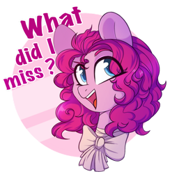 Size: 1280x1312 | Tagged: safe, artist:cloud-fly, pinkie pie, earth pony, pony, g4, bust, dialogue, eye clipping through hair, hamilton, neck bow, open mouth, open smile, portrait, reference, smiling, solo, thomas jefferson