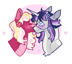 Size: 450x400 | Tagged: safe, artist:cactiflowers, oc, oc only, pony, unicorn, blushing, glasses, kissing