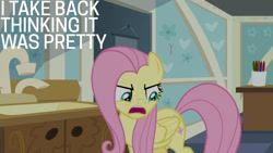 Size: 1280x720 | Tagged: safe, edit, edited screencap, editor:quoterific, screencap, fluttershy, pegasus, pony, a health of information, g4, season 7, female, mare, open mouth, solo