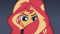 Size: 3410x1920 | Tagged: safe, screencap, sunset shimmer, equestria girls, g4, my little pony equestria girls: rainbow rocks, my past is not today, canterlot high, close-up, clothes, female, high res, jacket, leather, leather jacket, solo