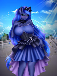 Size: 2267x3000 | Tagged: safe, artist:ashimaroo, kotobukiya, princess luna, alicorn, anthro, g4, big breasts, breasts, busty princess luna, clothes, dress, female, high res, kotobukiya outfit, kotobukiya princess luna, looking at you, queen luna, solo