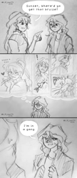 Size: 720x1670 | Tagged: safe, artist:lzjian79, applejack, sci-twi, sunset shimmer, twilight sparkle, equestria girls, g4, blushing, dream, one eye closed, sketch, speech bubble