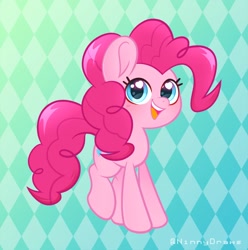 Size: 2600x2620 | Tagged: safe, artist:ninnydraws, pinkie pie, earth pony, pony, g4, abstract background, cute, diapinkes, female, happy, heart eyes, high res, mare, open mouth, open smile, smiling, solo, wingding eyes