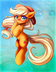 Size: 1000x1291 | Tagged: safe, artist:chaosangeldesu, applejack, earth pony, pony, g4, bipedal, cheek fluff, cute, ear fluff, female, heart eyes, jackabetes, leg fluff, looking at you, mare, solo, wingding eyes, zoom layer