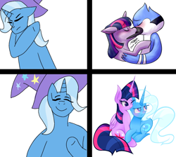 Size: 1024x919 | Tagged: safe, artist:baldgagits, artist:vivian reed, edit, trixie, twilight sparkle, alicorn, pony, g4, crossover, crossover shipping, drake, female, hotline bling, lesbian, male, meme, mordecai, mordetwi, op is a swan, op is right, regular show, ship:twixie, shipping, straight, twilight sparkle (alicorn)