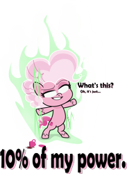 Size: 4384x6001 | Tagged: safe, artist:sollace, pinkie pie, earth pony, pony, g4, g4.5, my little pony: pony life, pinkie pie: hyper-helper, 10, bipedal, caption, coffee, dragon ball, dragon ball super, dragon ball z, female, simple background, smiling, solo, text, this isn't even my final form, transparent background, ultra instinct, ultra instinct pinkie, vector