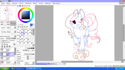 Size: 1280x720 | Tagged: safe, artist:khimi-chan, oc, oc only, oc:neigh-apolitan, pony, unicorn, bow, female, hair bow, horn, lineart, mare, one eye closed, raised hoof, unicorn oc, unshorn fetlocks, wink, wip