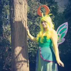 Size: 1080x1080 | Tagged: safe, artist:pastel bubblegum, thorax, changedling, changeling, human, g4, clothes, cosplay, costume, female, irl, irl human, king thorax, mesosoma, photo, queen mesosoma, rule 63, tree, tree bark