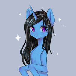Size: 4000x4000 | Tagged: source needed, useless source url, safe, artist:choipictr, oc, oc only, oc:silver lining, pony, unicorn, absurd resolution, chest fluff, colored pupils, commission, eyebrows, eyebrows visible through hair, female, gray background, horn, simple background, smiling, solo, starry eyes, wingding eyes, ych result