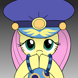 Size: 1500x1500 | Tagged: safe, artist:sazanamibd, admiral fairy flight, fluttershy, pegasus, pony, g4, female, gradient background, hat, hooves on face, looking at you, mare, solo