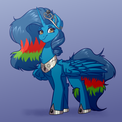 Size: 4000x4000 | Tagged: safe, artist:witchtaunter, oc, oc only, oc:blue sky, alicorn, pony, alicorn oc, chest fluff, ear fluff, female, gradient background, horn, jewelry, looking at you, smiling, solo, tiara, wings
