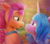 Size: 292x257 | Tagged: safe, edit, editor:pipetals, izzy moonbow, sunny starscout, earth pony, pony, unicorn, g5, my little pony: a new generation, cropped, female, filter, floppy ears, looking at each other, mare, out of context, shipping fuel