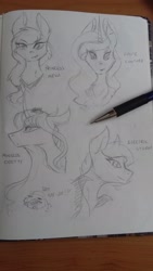 Size: 1836x3264 | Tagged: safe, artist:artfestation, oc, earth pony, pony, unicorn, bust, curved horn, earth pony oc, female, horn, lineart, mare, smiling, traditional art, unicorn oc