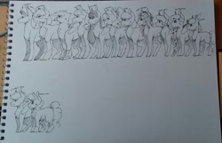 Size: 2702x1739 | Tagged: safe, artist:artfestation, applejack, coloratura, fluttershy, gilda, maud pie, pinkie pie, rainbow dash, rarity, spitfire, tempest shadow, tree hugger, twilight sparkle, vapor trail, alicorn, earth pony, griffon, pegasus, pony, unicorn, g4, female, horn, lineart, mane six, mare, size chart, size comparison, traditional art, twilight sparkle (alicorn), wings