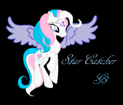 Size: 787x666 | Tagged: safe, artist:aonairfaol, star catcher, pegasus, pony, g3, g4, base used, black background, eyelashes, female, g3 to g4, generation leap, mare, raised hoof, simple background, solo, spread wings, tattoo, wings