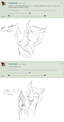 Size: 500x948 | Tagged: safe, artist:srmario, oc, oc only, oc:princess amanita, oc:reinflak, changeling, changeling queen, ask, biting, blushing, bust, changeling oc, changeling queen oc, ear bite, female, hug, lineart, male, oc x oc, shipping, straight