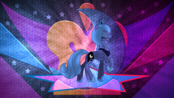 Size: 5600x3150 | Tagged: safe, artist:laszlvfx, edit, princess luna, alicorn, pony, g4, absurd file size, absurd resolution, eyes closed, female, mare, open mouth, open smile, side view, smiling, solo, wallpaper, wallpaper edit