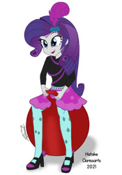 Size: 700x1000 | Tagged: safe, artist:hatakeclarissa, rarity, equestria girls, g4, clothes, female, high heels, shoes, simple background, sitting, solo, space hopper