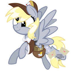 Size: 2621x2621 | Tagged: safe, artist:blurry-kun, derpy hooves, pegasus, pony, cute, derpabetes, envelope, female, flying, food, high res, letter, mailmare, mare, muffin, package, simple background, solo, transparent background