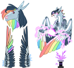 Size: 1280x1181 | Tagged: safe, artist:d3pressedr4inbow, oc, oc only, oc:misty shimmer, pegasus, pony, colored wings, electricity, female, goggles, magical lesbian spawn, mare, multicolored wings, offspring, parent:fluttershy, parent:rainbow dash, parents:flutterdash, rainbow wings, simple background, solo, transparent background, wings